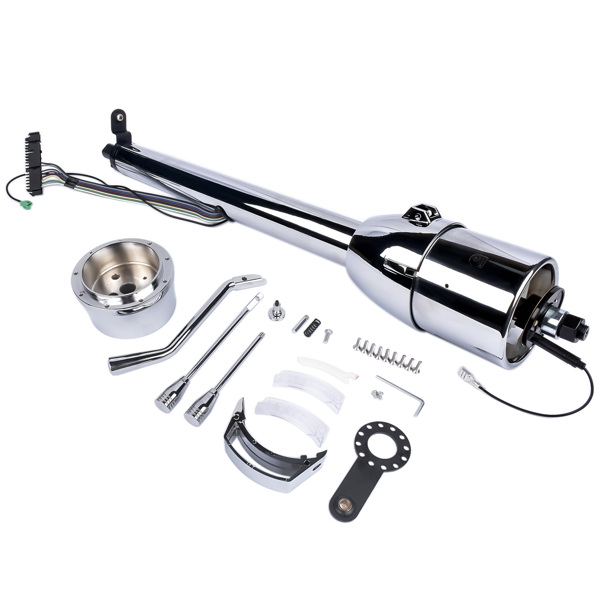 28" Chrome Automatic GM Universal Steering Column w/ 9 Hole Wheel Adapter No Key