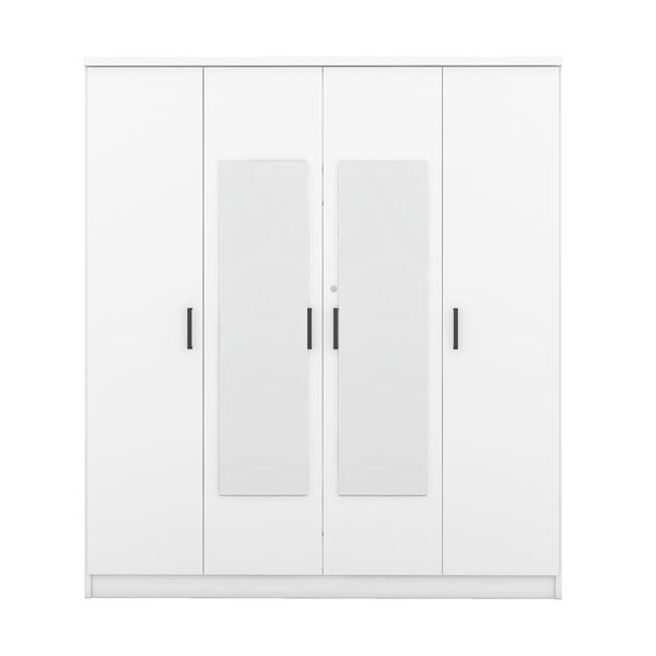 4-Door Mirror Wardrobe with shelves, White