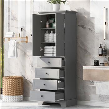 Storage Cabinet with 2 Doors and 4 Drawers for Bathroom, Office, Adjustable Shelf, MDF Board with Painted Finish, Grey