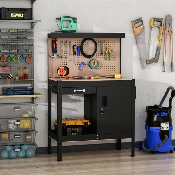 Multipurpose Tool Table, Storage Cabinet with Keys Workshop Tool Table with Slide Drawer.  