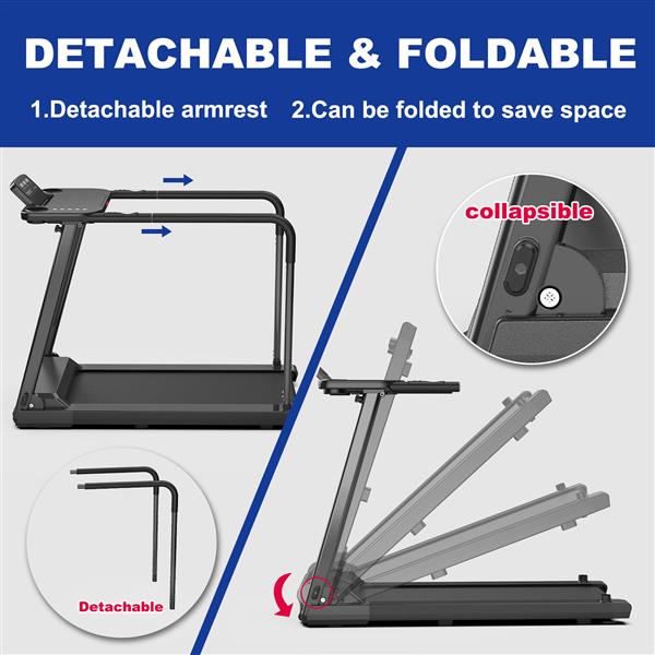 Walking Pad Treadmill for Senior, Foldable Exercise Treadmill with Stable and Safe Structural Design, Large LED Display for Elderly, Long Handrail for Balance, 300 Lbs Capacity