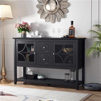 Sideboard Buffet Console Table, Media Cabinet with Adjustable Shelves, Black