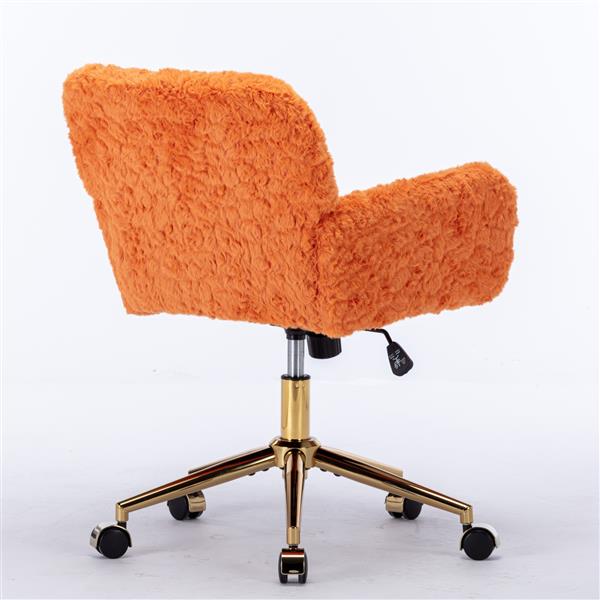 Furniture Office Chair,Artificial rabbit hair Home Office Chair with Golden Metal Base,Adjustable Desk Chair Swivel Office Chair,Vanity Chair(Orange)