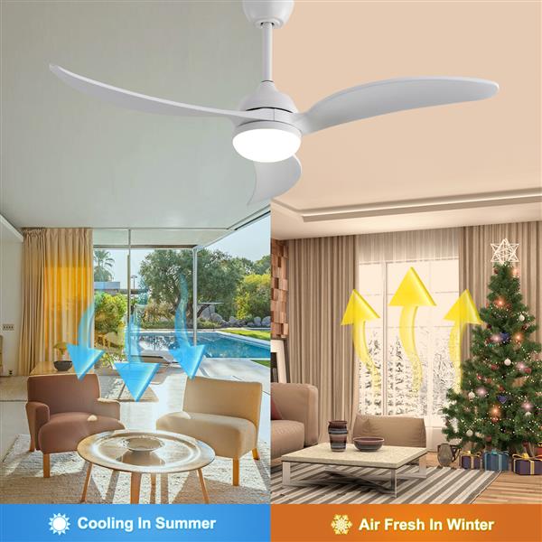 52 Inch Ceiling Fan With Dimmable Led Light 3 Solid Wood Blades Remote Control Reversible DC Motor White For Living Room