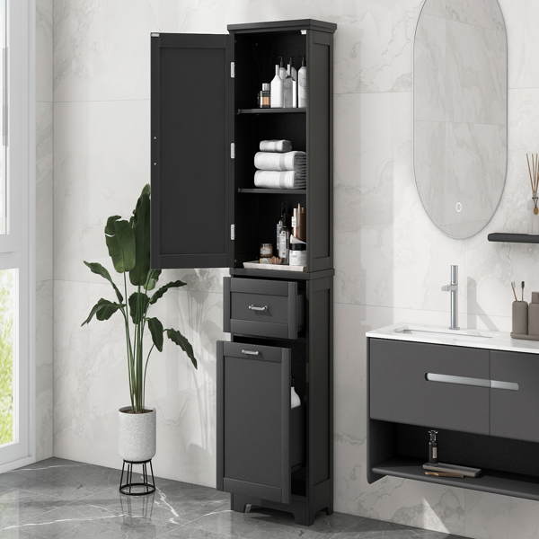 Tall Bathroom Storage Cabinet,  Storage Cabinet with Two Different Size Drawers and Adjustable Shelf, MDF Board with Painted Finish, Black