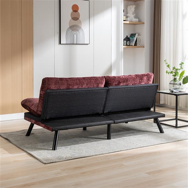 Convertible Sofa Bed  Loveseat Futon Bed Breathable Adjustable Lounge Couch with Metal Legs,Futon Sets for Compact Living Space  Chenille- Wine Red