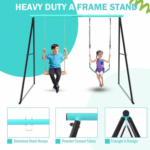 Porch Swing Frame 2 Seat, 440lbs Weight Capacity Swing Stand, Heavy Duty A-Frame Swing, Swing Stand Frame for Yoga Hammock Saucer Baby Porch Swing, Swing Sets for Backyard (Green, Swing NOT Included)