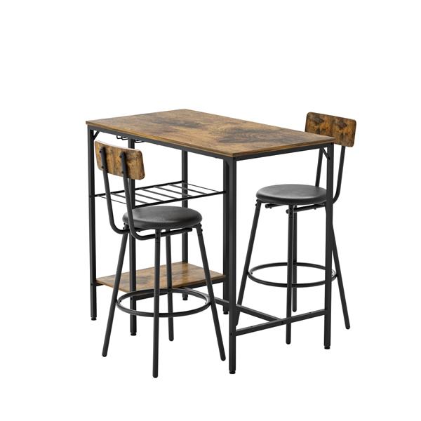 Bar Table and Chairs Set for 2, 3 Pieces Pub Dining Table Set, 2 Bar Stools PU Upholstery Seat with Backrest for Kitchen, Apartment, Small Space