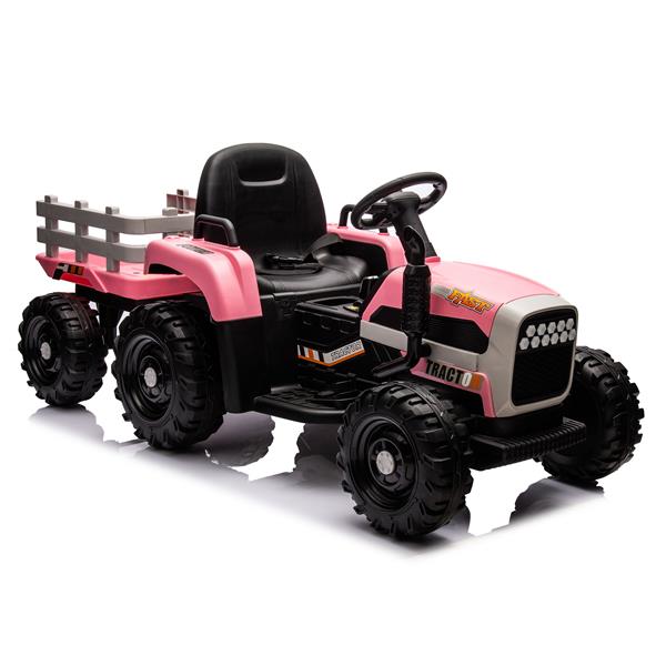 Ride on Tractor with Trailer,12V Battery Powered Electric Tractor Toy w/Remote Control,electric car for kids,Three speed adjustable,Power display, USB,MP3 ,Bluetooth,LED light,Two-point safety belt