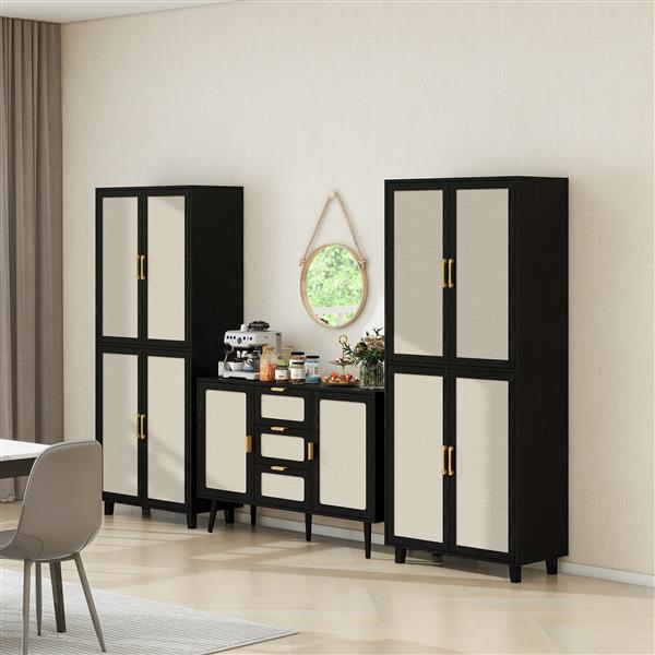 4 Door Cabinet, with 4 Adjustable Inner Shelves, Storage Cabinet