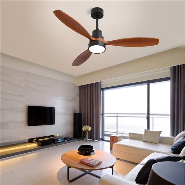 52 Inch Wooden Ceiling Fan With 3 Solid Wood Blades Remote Control Reversible DC Motor With Led Light