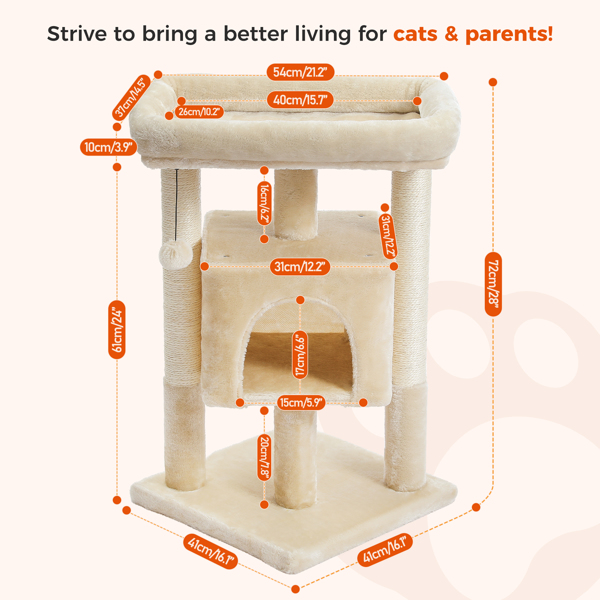 Modern Small Cat Tree Cat Tower with Sisal Scratching Post, Cozy Condo, Top Perch and Dangling Ball Beige(Banned shein,unable to ship on weekends)