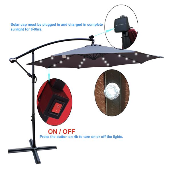 10 ft Outdoor Patio Umbrella Solar Powered LED Lighted Sun Shade Market Waterproof 8 Ribs Umbrella with Crank and Cross Base for Garden Deck Backyard Pool Shade Outside Deck Swimming Pool