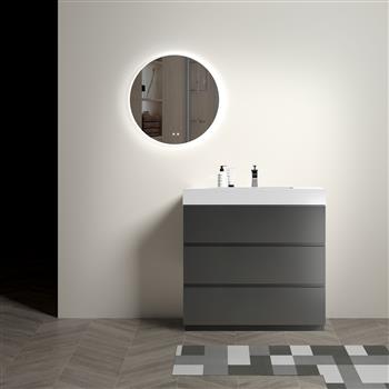 36\\" Gray Bathroom Vanity with Sink, Large Storage  Bathroom Vanity for Modern Bathroom, One-Piece White Sink Basin without Drain and Faucet