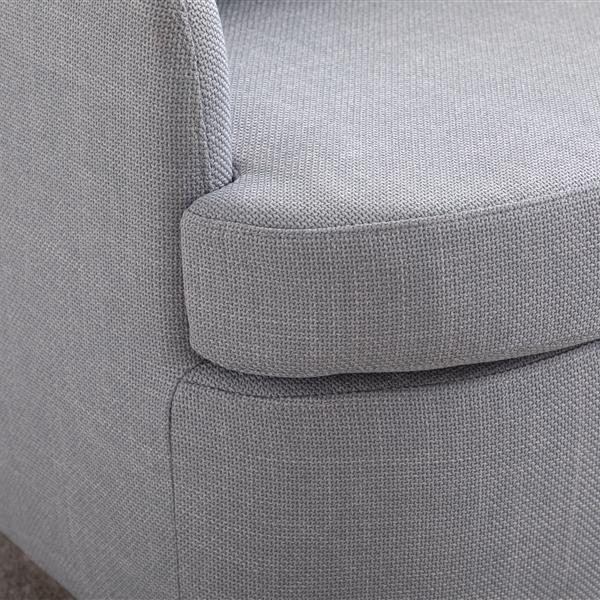 035-Linen Fabric Swivel Accent Chair With Soild Wood Round Brown Base Leg,Light Blue