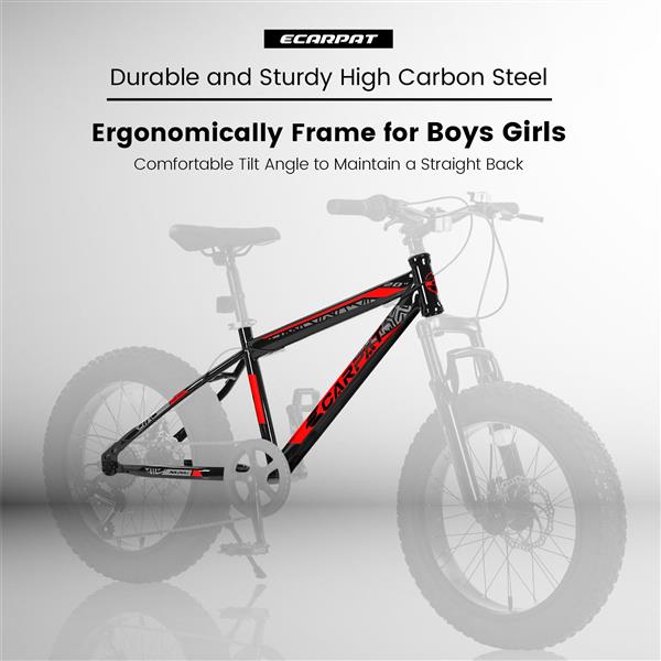 Kids Bike 20 Inch Wheels, 4" Wide Fat Tire Snow Mountain Bike Ages 8-12 Year Old, Steel Frame, 7 Speed Teenager Children Kids' Bicycles