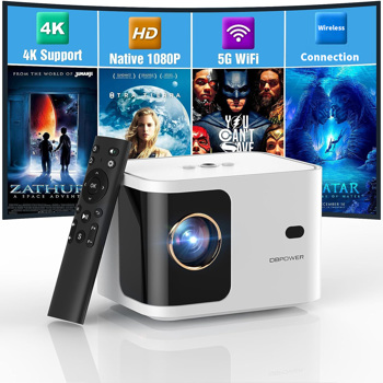 DBPOWER 5G WiFi Mini Bluetooth Projector 4K Support, 300 ANSI HD 1080P Portable Video Projector, ±40° Vertical Keystone|Zoom|Timer, DBPOWER Smartphone Projector, H89 white, AMZ 禁售周末不处理订单