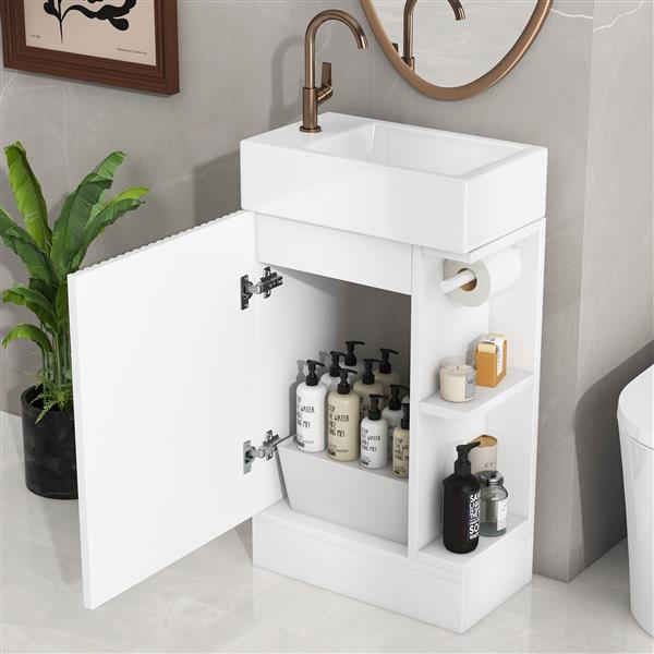 18.6" Bathroom Vanity with Sink, Bathroom Vanity Cabinet with Two-tier Shelf, Left or Right Orientation, White