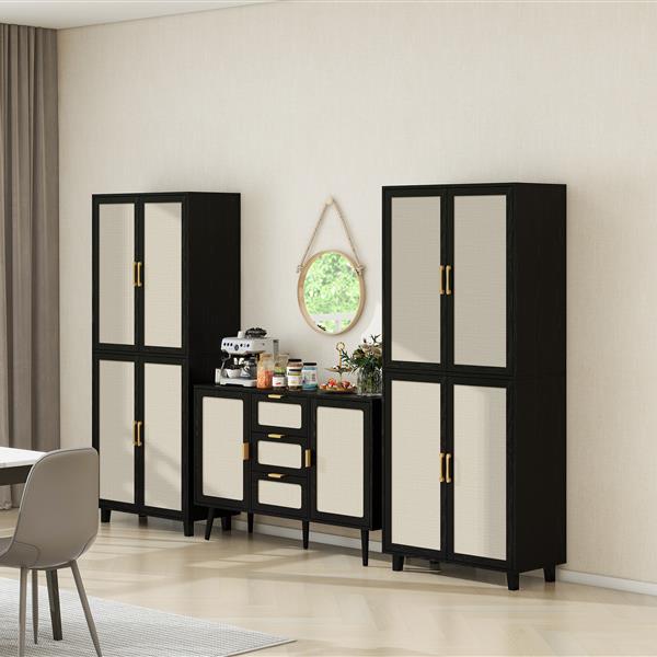 4 Door Cabinet, with 4 Adjustable Inner Shelves, Storage Cabinet