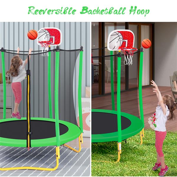 5.5FT Trampoline for Kids - 65" Outdoor & Indoor Mini Toddler Trampoline with Enclosure, Basketball Hoop and Ball Included