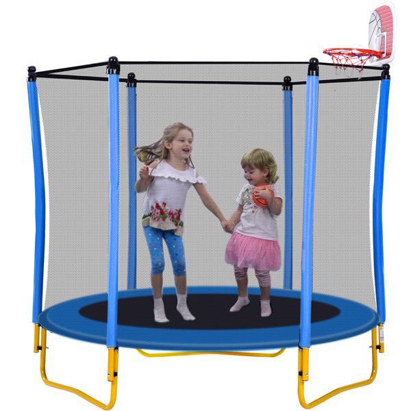 5.5FT Trampoline for Kids - 65" Outdoor & Indoor Mini Toddler Trampoline with Enclosure, Basketball Hoop and Ball Included