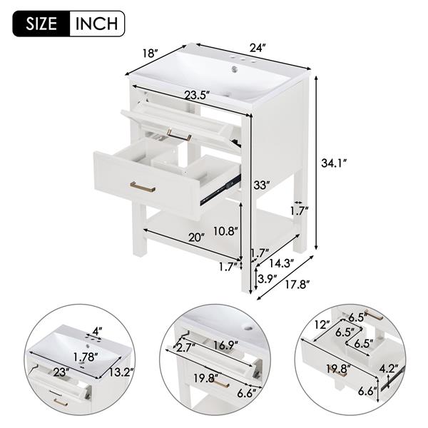 24'' Bathroom Vanity with Top Sink, Modern Bathroom Storage Cabinet with 2 Drawers, Single Sink Bathroom Vanity