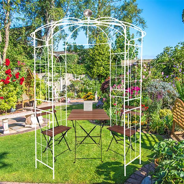 Metal Garden Arch Iron Garden Arbors Gazebo Dia 81.3'' x 114.2'' High Birdcage Shape Pergola Pavilion for Wedding Ceremony Cream White