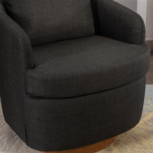 035-Linen Fabric Swivel Accent Chair With Soild Wood Round Brown Base Leg,Dark Gray