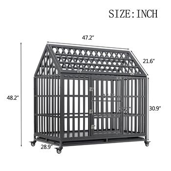 Heavy Duty Dog Cage  pet Crate with Roof & window on roof