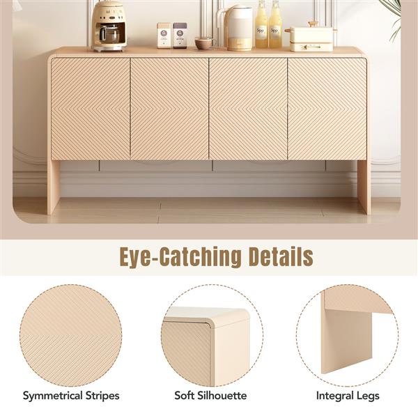 Minimalist Style 60"L Large Storage Space Sideboard with 4 Doors and Rebound Device for Living Room and Entryway (Apricot Cream)