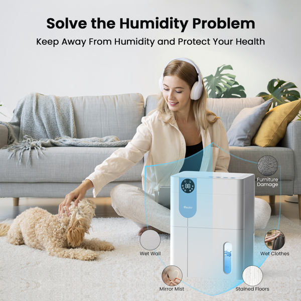 152 OZ Dehumidifiers for Home, Quiet Dehumidifier for Basement with Large Water Tank, Dehumidifiers for Bathroom Bedroom RV Closet with Auto Shut Off and Night Light【FBA发货 亚马逊禁售】