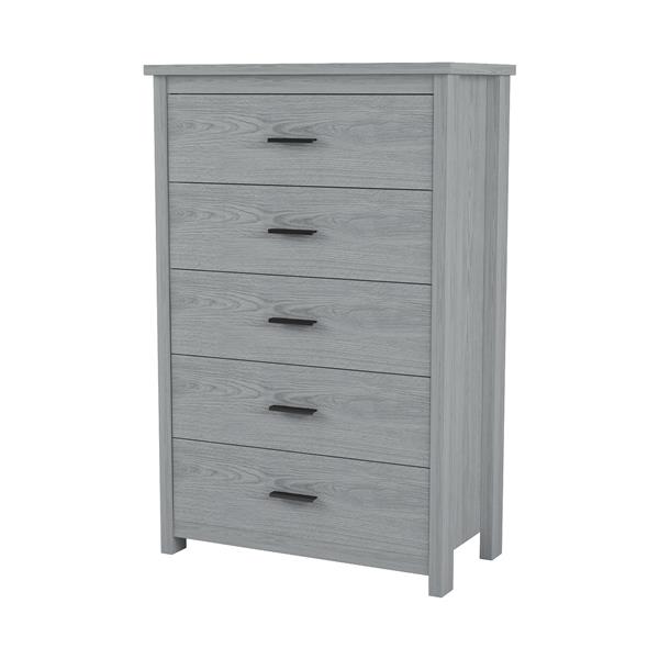 Retro American Country Style Wooden Dresser with 5 Drawer, Storage Cabinet for Bedroom, Light Gray