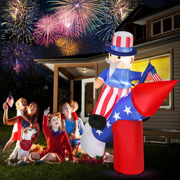 6ft Uncle Sam on Rocket Independence Day Blow Up Lighted Decoration With 3Led Light