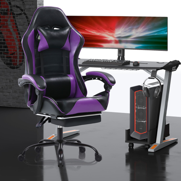 Computer Gaming Chairs with Footrest, Ergonomic Gaming Computer Chair for Adults, PU Leather Office Chair Adjustable Desk Chairs with Wheels, 360°Swivel Big and Tall Gamer Chair, Purple