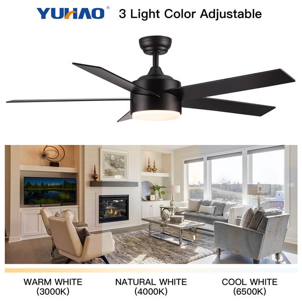 52" Integrated LED Light Matte Black Blade Ceiling Fan with Remote Control