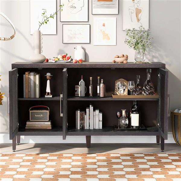 Wood Storage Cabinet with Three tempered glass doors and Adjustable Shelf,Suitable for living room, study and entrance