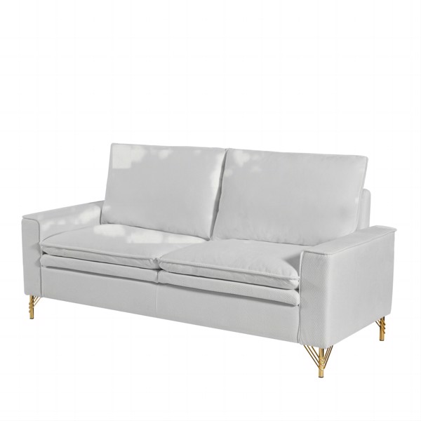 White, Velvet Cloth Indoor Double Sofa With Metal Feet, 78.54"*31.69"*38.18"