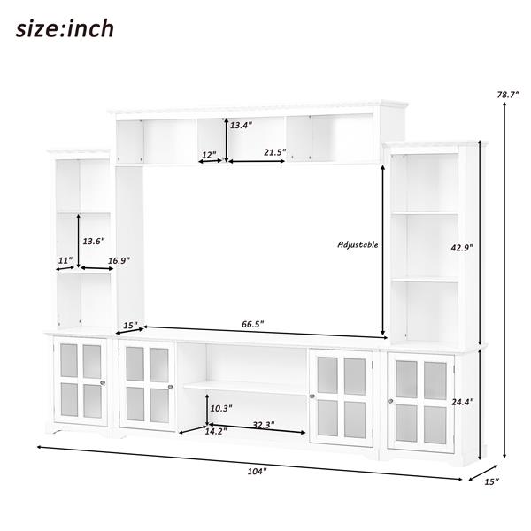 [VIDEO provided] Minimalism Entertainment Wall Unit with Bridge, Modern TV Console Table for TVs Up to 70", Multifunctional TV Stand with Tempered Glass Door, White