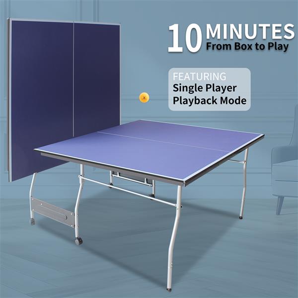 8ft Mid-Size Table Tennis Table Foldable & Portable Ping Pong Table Set for Indoor & Outdoor Games with Net, 2 Table Tennis Paddles and 3 Balls