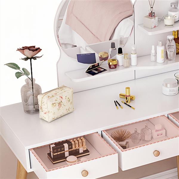 Fashion Vanity Desk with Mirror and Lights for Makeup Vanity Mirror with Lights  with 3 Color Lighting Brightness Adjustable, 3 Drawers, White   Color