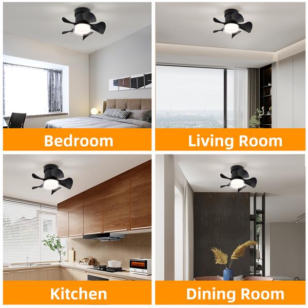 21''  low noise matte black abs blade remote ceiling fan with led light for Kitchen Bedroom Dining room Toilet Patio (Matt Black)