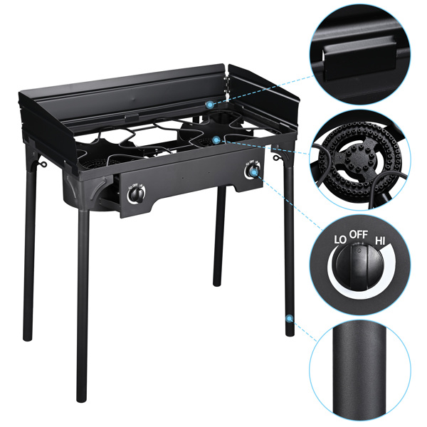  Double Burner Stove 150,000 BTU/hr, Heavy Duty Outdoor Dual Propane with Windscreen and Detachable Legs Stand for Camping Cookout（No shipments on weekends）