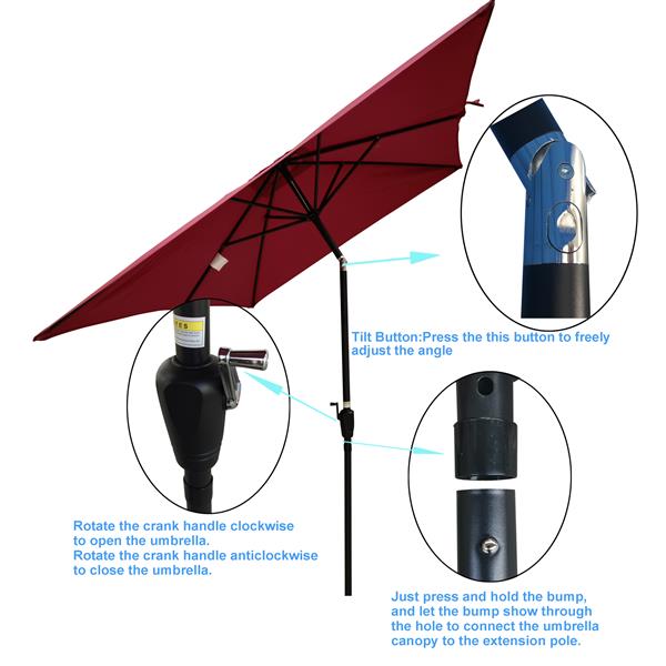 6 x 9ft  Patio Umbrella Outdoor  Waterproof Umbrella with Crank and Push Button Tilt without flap for Garden Backyard Pool  Swimming Pool Market