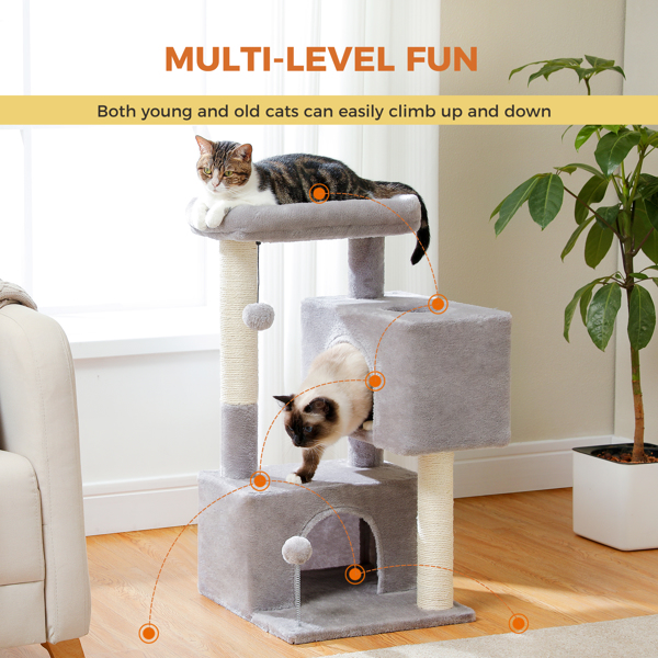 31.5" Cat Tree Cat Tower with Dual Large Condos for Kittens and Medium Size Cats(Banned shein,unable to ship on weekends)