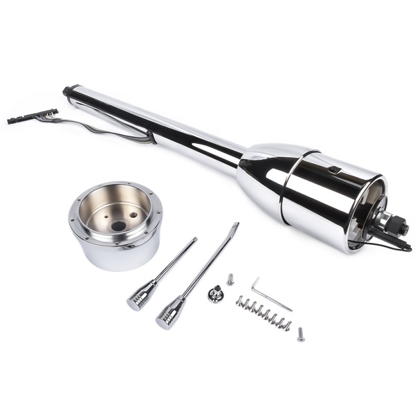 30" Chrome Tilt Street Rod Floor Shift Steering Column with Wheel Adapter No Key