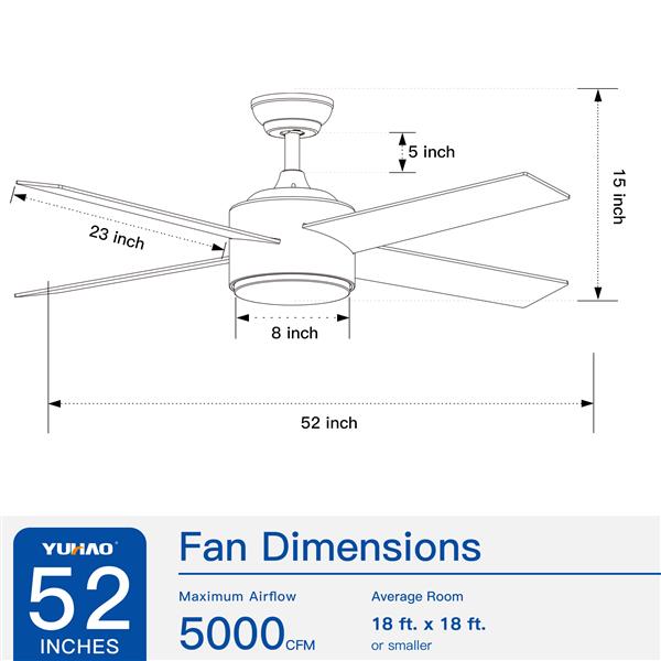 52" Integrated LED Light Matte Black Blade Ceiling Fan with Remote Control