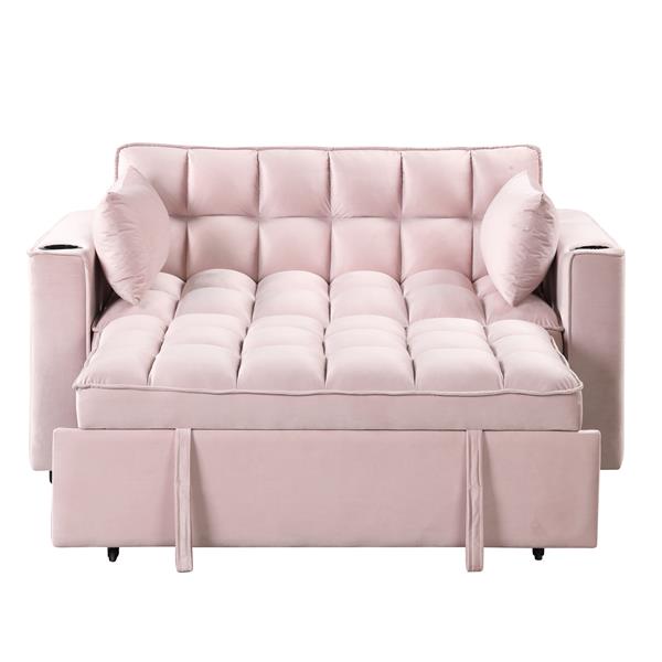 55.3" 4-1 Multi-functional Sofa Bed with Cup Holder and USB Port for Living Room or Apartments Pink