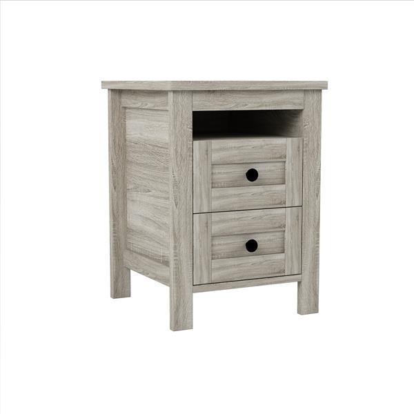 2-Drawer Farmhouse Wooden Nightstand with Well-proportioned Design and Sleek Lines, Wood Side Table with Storage Cabinet for Bedroom, Antique Gray