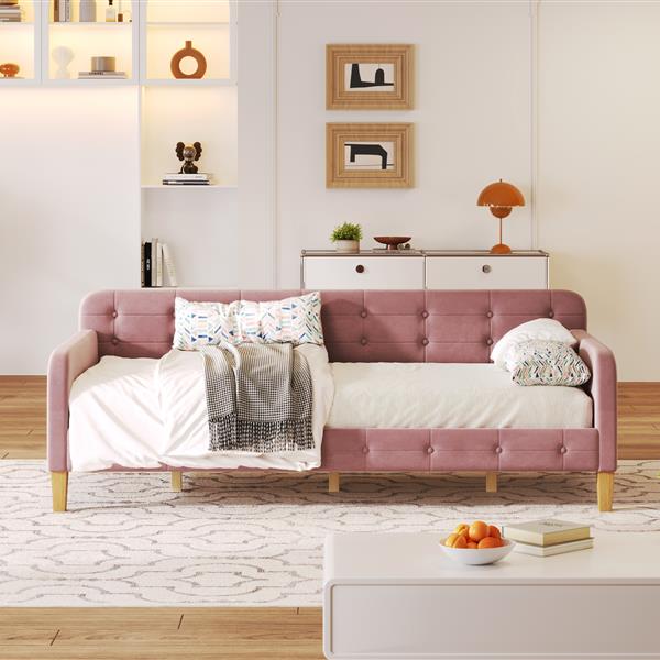 Twin Size Upholstered Daybed with 4 Support Legs, Pink