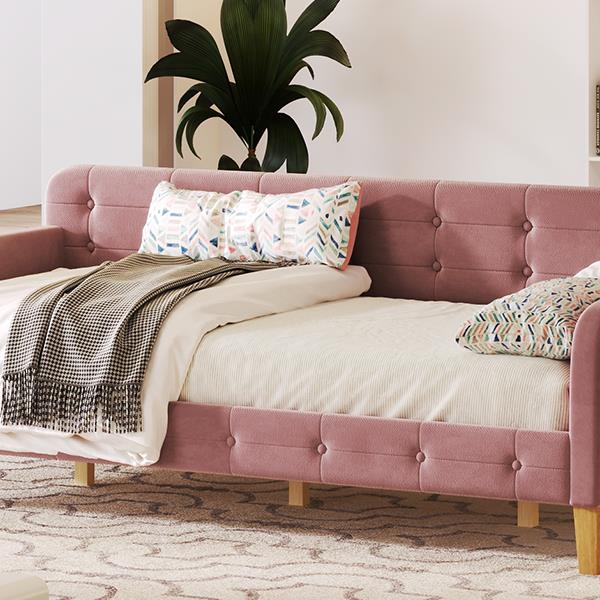 Twin Size Upholstered Daybed with 4 Support Legs, Pink